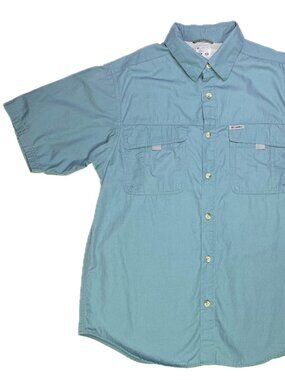 Columbia Size M Green-Blue Cotton Button-Up Short Sleeve Shirt Vented Back